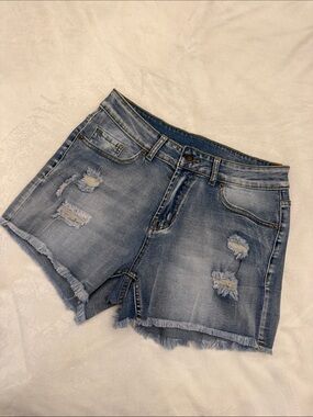 Amazon Stretch Light Blue Distressed Denim Jean Shorts